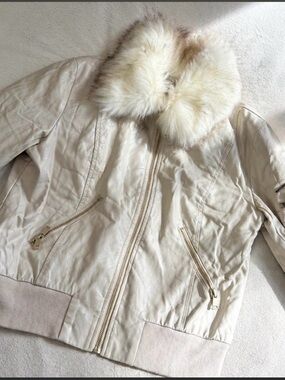 Tart Collections Cream Bomber Jacket with Faux Fur Collar